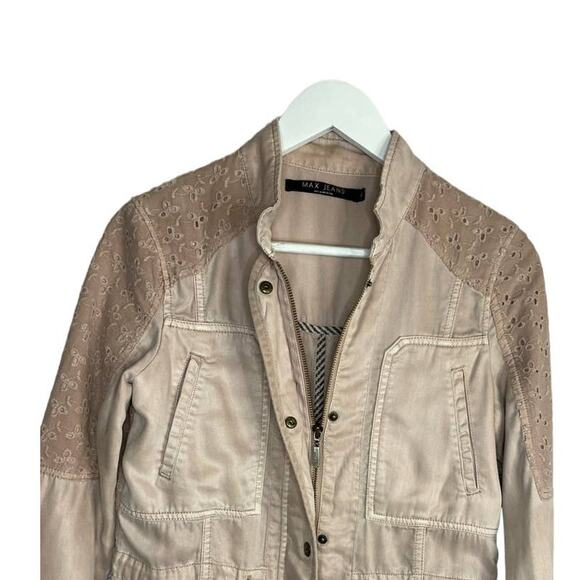Max Jeans Utility Lightweight Eyelet Pockets Jacket Full Zip Pink Beige Size XS - Picture 2 of 11